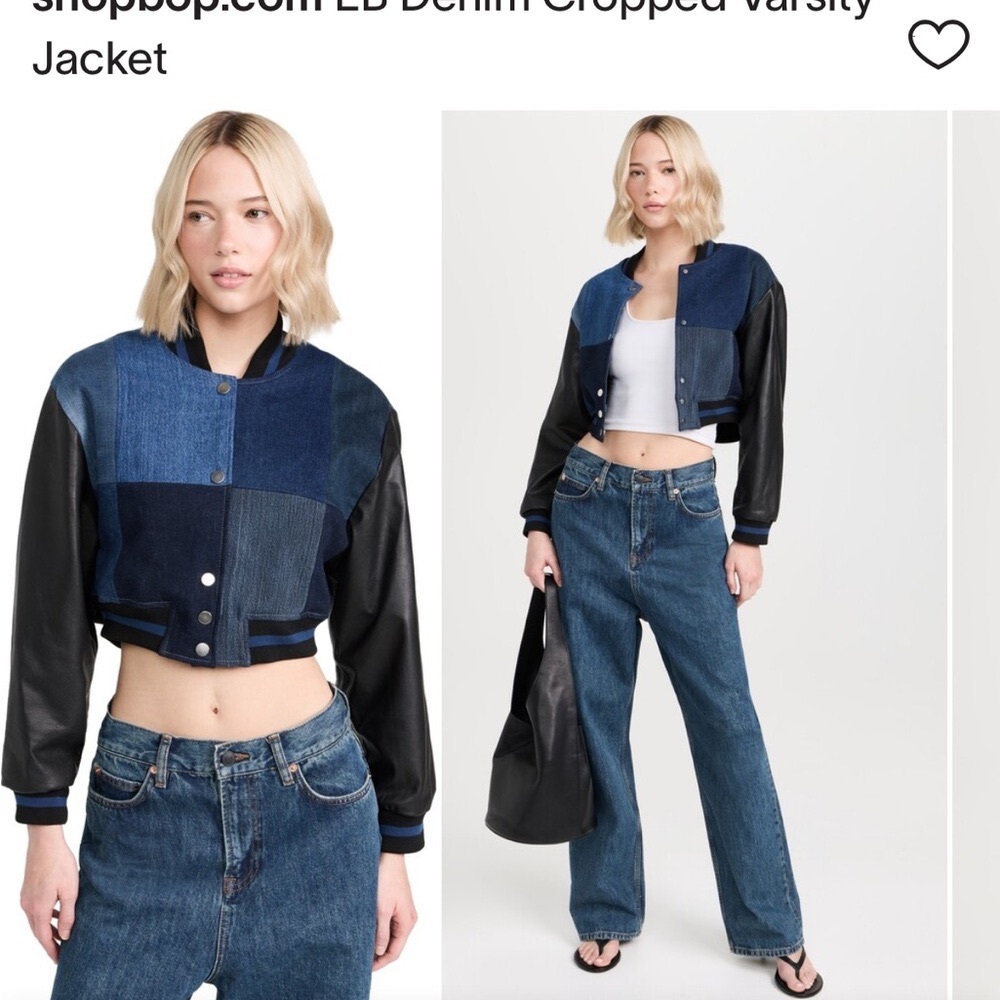 EB Denim Cropped Varsity Jacket